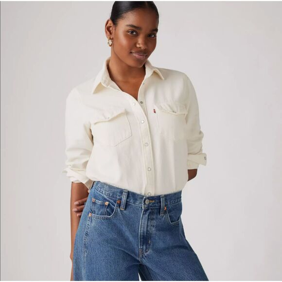 Levi's Essential Western Denim Shirt | Women's L | White Ecru | NWT - Picture 1 of 7